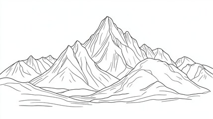 Hand-drawn line art illustration of a mountain range with a sharp peak.