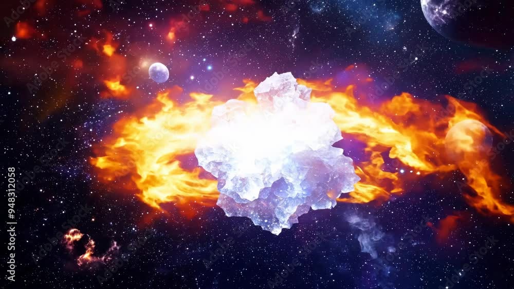 Poster exploring the vibrant colors of a cosmic explosion in deep space during dawn