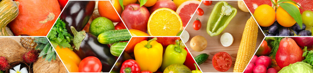 Healthy vegetables and fruit food - collage.
