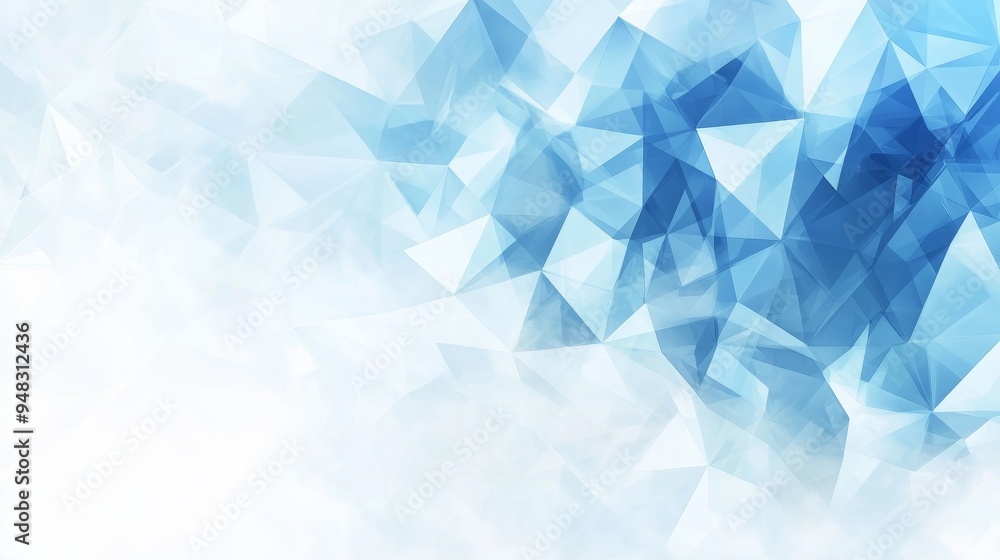 Poster a contemporary abstract background featuring a gradient of blue triangles and polygons on a white ca