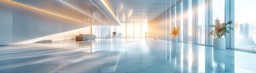 A Spacious and Bright Workspace: Minimalist Design with Natural Light Streaming In