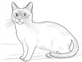 Obraz premium A detailed line drawing of a cat sitting and looking to the side.