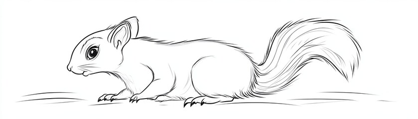 Obraz premium Line drawing of a squirrel with a bushy tail.