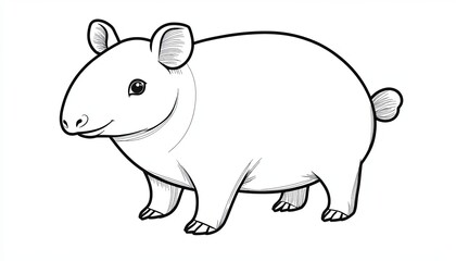 Fototapeta premium A simple line drawing of a cute, cartoon-style tapir.