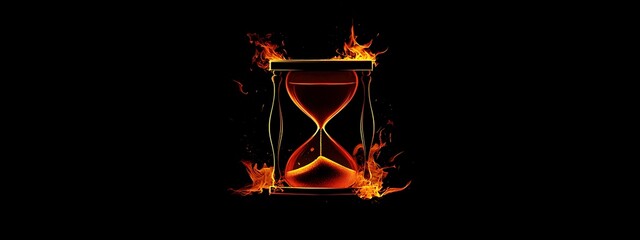 A burning hourglass with sand flowing through it