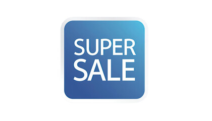 inscription Super sale squared blue peel off sticker shopping advertising special offer. white background