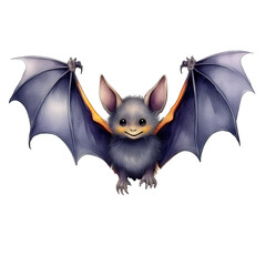 Watercolor illustration cute bat holiday halloween isolated illustration on white background.