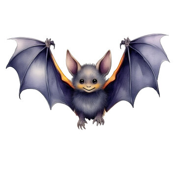 recommend clip art: Watercolor illustration cute bat holiday halloween isolated illustration on white background.
