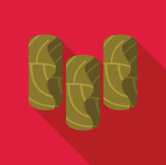 Three dolmades casting a long shadow on a red background, simple flat design illustration of this traditional middle eastern dish