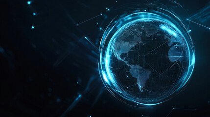 Blue digital Earth with bright connections in cosmos