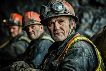 Naklejka premium Miners Managing Health and Safety in Harsh Conditions: Emphasis on Equipment and Procedures
