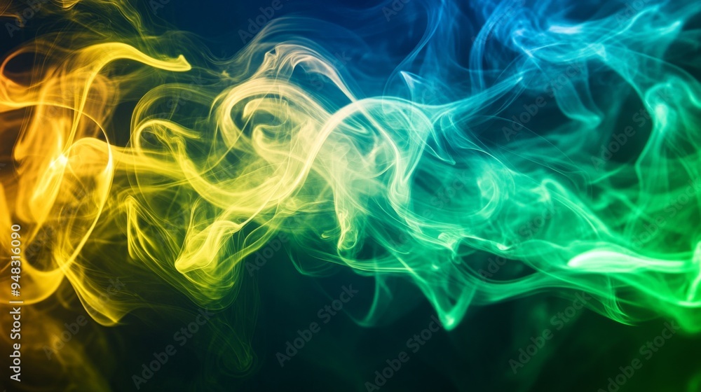 Poster a colorful abstract background featuring green and yellow cigarette smoke weaving through the air, c
