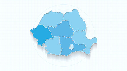 Blue Map of Romania, Romania map with borders of the states, country high detailed illustration map.