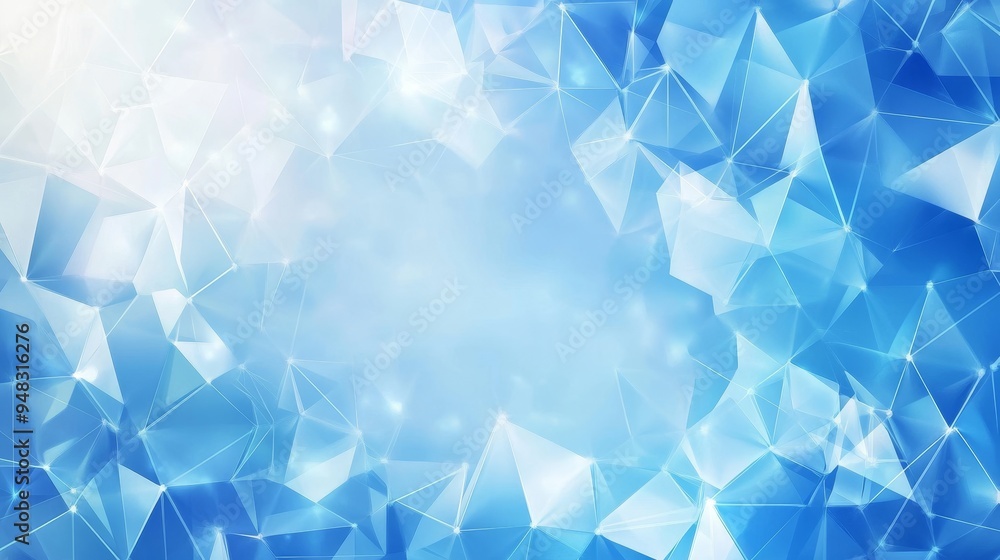 Poster a digital illustration of a blue background with abstract triangles and polygons, creating a sense o