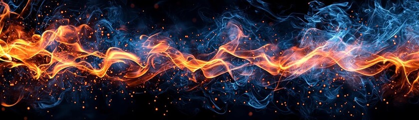A black background with intense, flickering fire and wisps of smoke creating a dynamic contrast