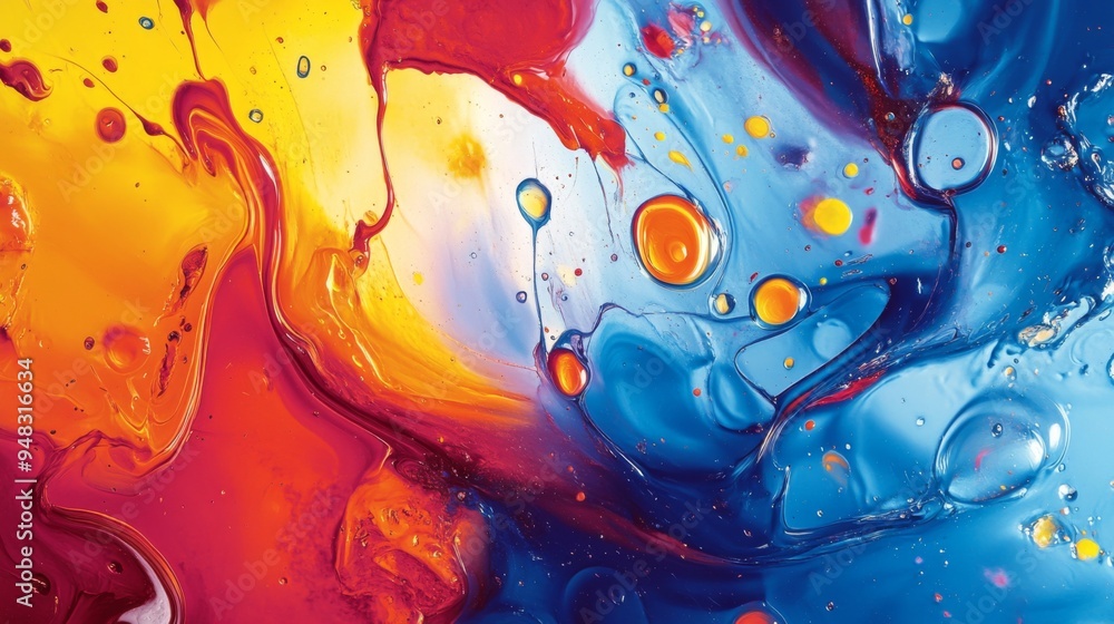 Poster a colorful abstract background with splashes of paint and irregular patterns, evoking a sense of cre