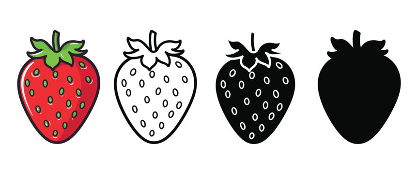 Strawberry vector illustration, outline, silhouette on white background.