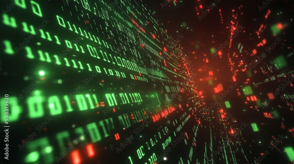 Aufkleber a futuristic digital matrix background with glowing green and red particles. this abstract image rep