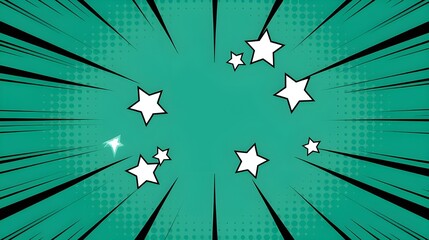 Fototapeta premium Pop art green background with star and lines, green comic background