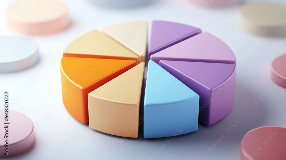 Poster a detailed 3d pie chart with animated data transitions, demonstrating changes in data proportions ov