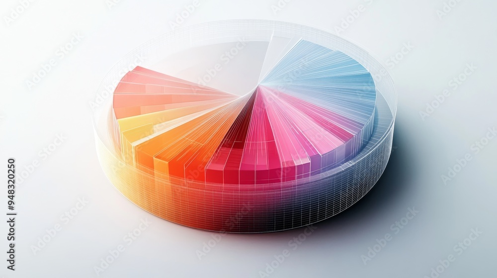 Poster a detailed 3d pie chart with animated data transitions, demonstrating changes in data proportions ov