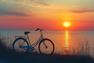 Naklejka premium Bike At Sunset