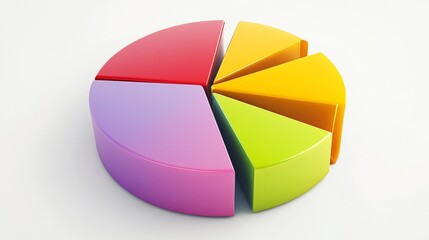 Obraz premium A detailed 3D pie chart with vibrant segments, showcasing different data slices and their proportions, set against a clean, white background.