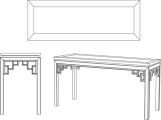 Sketch vector illustration silhouette design drawing furniture chair bench table old classic vintage ethnic chinese traditional ornament