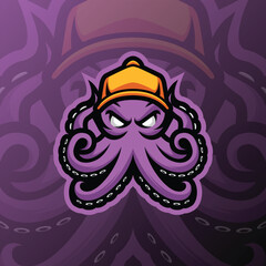 Fototapeta premium an octopus animal with an angry face wearing an orange hat