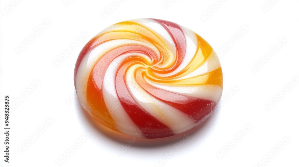 Aufkleber a detailed shot of a single, shiny hard candy with a swirl pattern, placed in the center of a white 