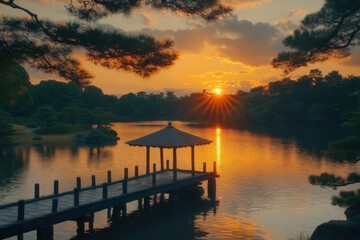 Obraz premium Japanese Garden At Sunset