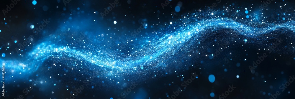 Poster a mesmerizing abstract digital art image featuring a swirling blue light streak with shimmering part