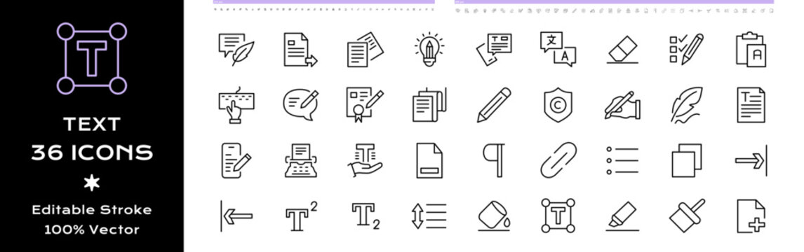 Text line icons - editable stroke black icon set - Powered by Adobe