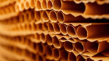Stacked cardboard layers forming a textured background, showcasing the corrugated surface, ideal for eco-friendly and sustainable packaging themes