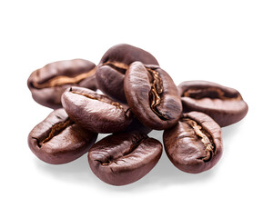 Obraz premium Close-up of roasted coffee beans. Isolated on transparent background