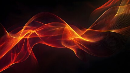 Abstract Orange and Yellow Waves on Black Background.