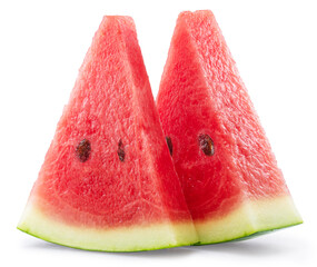 Watermelon triangle slices with seeds isolated on white background. Clipping path.