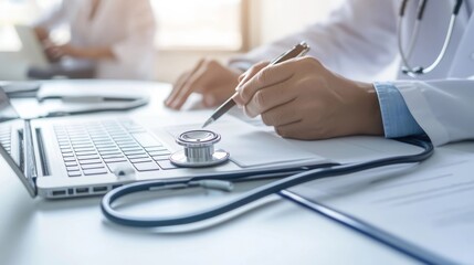close up a doctor working on laptop