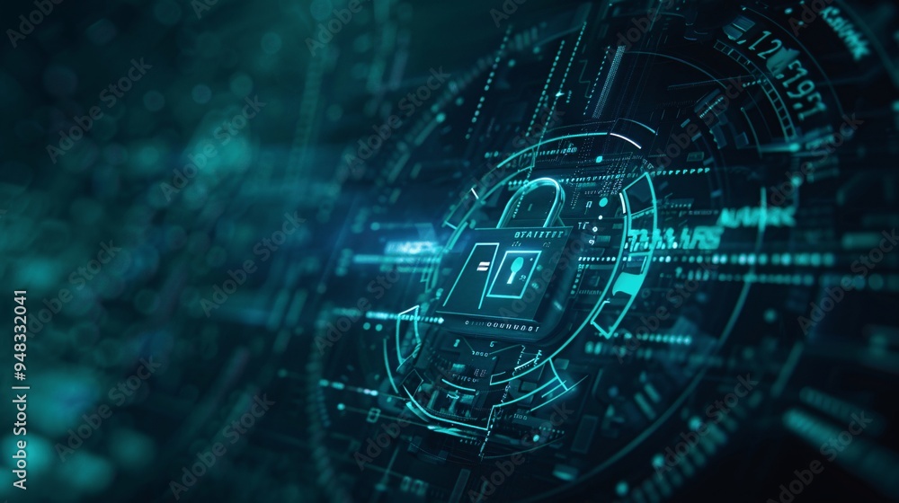 Poster cyber security digital lock data protection digital security network security