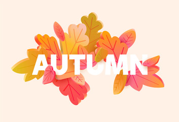 Composition of 3d autumn leaves. Red and yellow seasonal illustration.