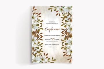 WEDDING INVITATION FRAME WITH FLOWER DECORATIONS WITH FRESH LEAVES