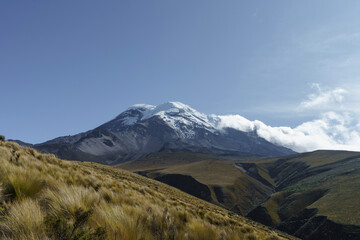 chimborazo volcano with  white snow