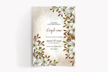 WEDDING INVITATION FRAME WITH FLOWER DECORATIONS WITH FRESH LEAVES