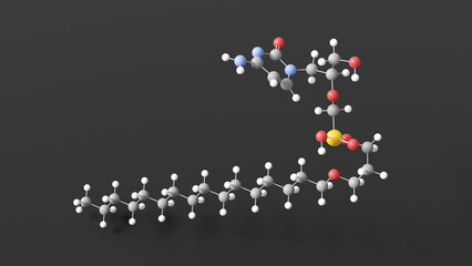 brincidofovir molecule 3d, molecular structure, ball and stick model, structural chemical formula antiviral medication