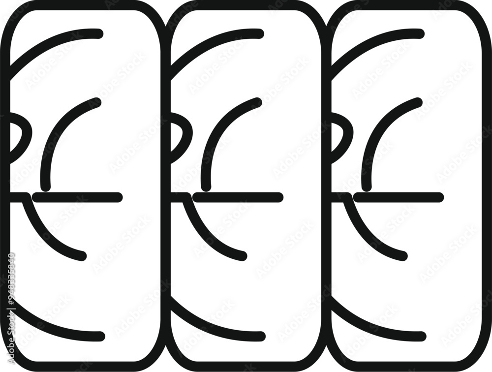 Poster line art icon depicting three identical car tires with a distinct tread pattern, ideal for represent