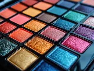 Eyeshadow palette with colors open, displaying a range of shades