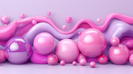 Abstract Background With Flowing Pink And Purple Lava Lamp And Bubbles. 3D Illustration Design.