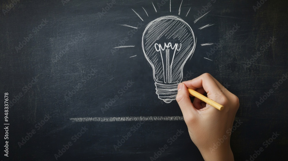 Poster a hand drawing a bright light bulb on a chalkboard, symbolizing the development and refinement of ne