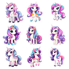 Kawaii unicorn character collection, Transparent PNG, Generated AI