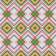 Fototapeta premium Background vector seamless Geometric Pattern, Ikat seamless pattern, geometric design, motif ethnic handmade, Ikat ethnic tribal, boho colors seamless wallpaper. Ethnic Ikat abstract background art.